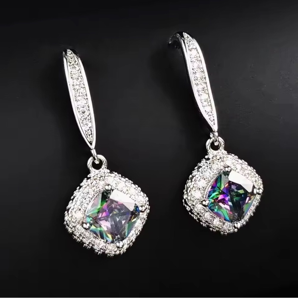 Clearance! Simulated Mystic Topaz Halo Earrings - Picture 4 of 5